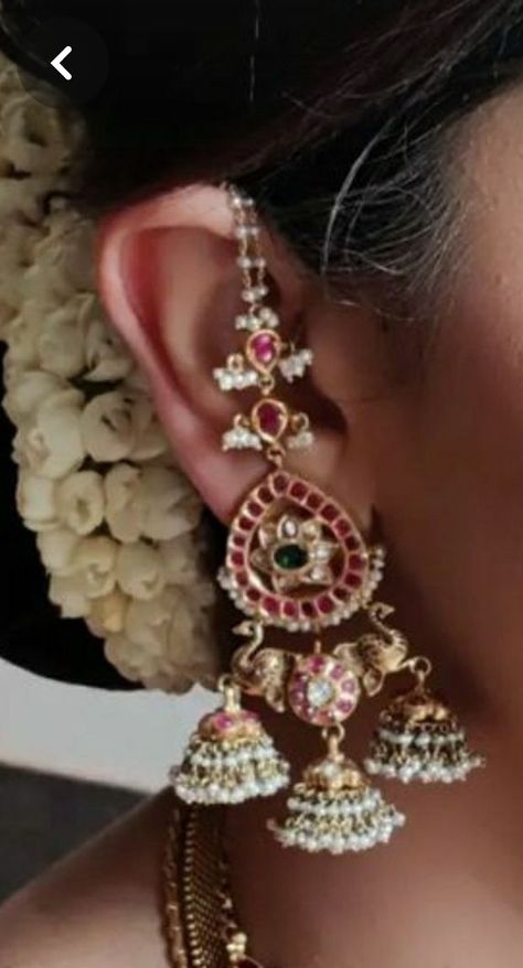 Diamond Matilu Designs, Kundan Chandbali Earrings Gold, Mattal Earrings, Maatilu Designs, Maatilu Gold, Maatilu Designs Gold, Ear Matilu Gold, Jumkis Indian Jewelry, Jumkas Antiques