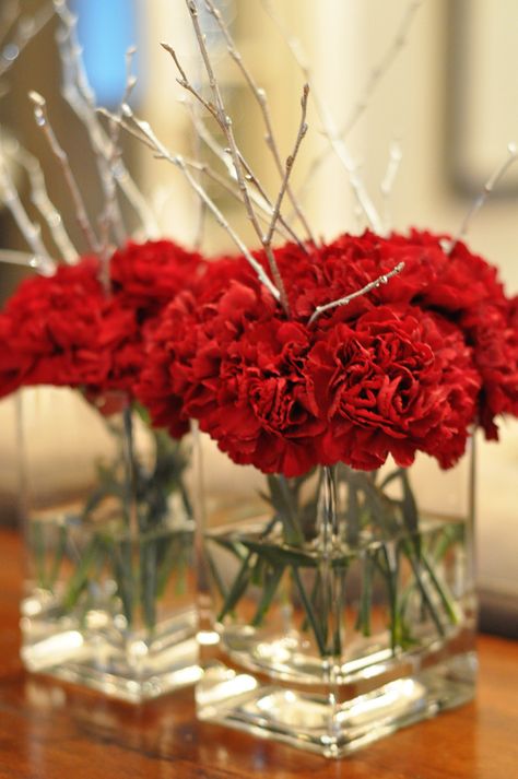 Carnations continue to make a comeback! Clustering red carnations together provides visual interest and a bold pop of color, as shown here. Shop carnations year-round at GrowersBox.com! Carnation Centerpieces, 40th Anniversary Ideas, 40th Anniversary Party, Ruby Anniversary, Red Carnation, 40th Wedding Anniversary, Ruby Wedding, Wedding Anniversary Party, 40th Anniversary