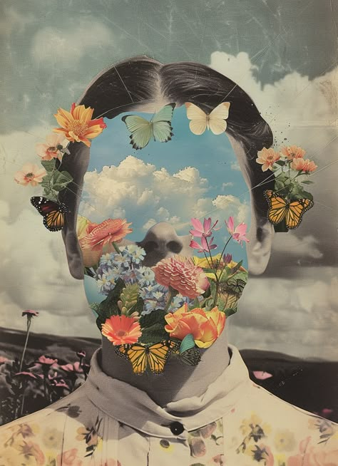 #SurrealCollageArt #Woman #BlueSky #Butterflies #Flowers #VintageCut-and-paste #PhotoMontage #Surrealist #19:26AspectRatio #TheCandie Juxtaposition Art, Fauna Photography, Walking Forest, Collage Food, Surrealist Photography, Surreal Flowers, Surrealism Collage, Surrealist Collage, Surreal Collage Art