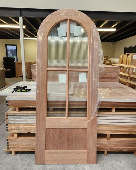 Arched Entry To Kitchen, Doors That Look Like Windows, Large Arched Front Door, Wood Arched Door, Arched Pantry Door Ideas, Arched Double Doors Interior, Arch Door Pantry, Arched Dutch Door, Arched Wood Front Door