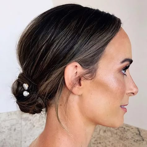 Sleek Bridal Hair Down, Wedding Hairstyle For Bride, Hairstyle For Bride, Low Bun Wedding Hair, Wedding Hairstyles For Short Hair, Short Bridal Hair, Bridal Hairstylist, Short Hair Bride, Wedding Bun