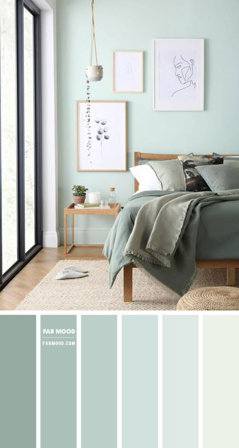 14 Beautiful Bedroom Colour Schemes : Mint and Sage Bedroom Bedroom Wall Colour Combination, Bedroom Colour Schemes, Light Green Bedrooms, Mint Green Bedroom, Mint Green Rooms, Mint Bedroom, Sage Bedroom, Green Bedroom Walls, Beautiful Bedroom Colors