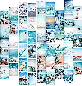 Beachy Wall Decor, Room Decor Beach, Collage Kit Aesthetic, Ocean Room Decor, Beachy Room Decor, Beach Room Decor, Ocean Room, Pictures Blue, Beach Bedroom Decor