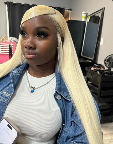 Blonde Fishtail Braid, Blonde Wig Half Up Half Down, Straight Lace Wig Styles, Blonde Lace Front Hairstyles, 613 On Dark Skin Black Women, Side Part No Baby Hairs, Mint Green Frontal Wig, Straight Lace Hairstyles, Side Part Swoop Frontal Wig