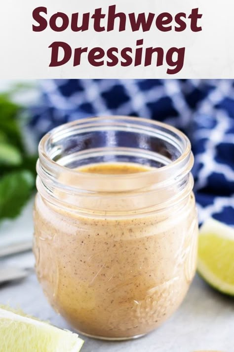 A rich, creamy Southwest dressing flavored with spices like chili and cumin powders, along with paprika and cayenne. It's perfect for meats and pastas! #berlyskitchen Southwest Dressing, Southwest Sauce, Dressing Recipes Thanksgiving, Southwest Salad, Beef Marinade, Creamy Salad Dressing, Salad Dressing Recipes Homemade, Homemade Salads, Cooking Hacks