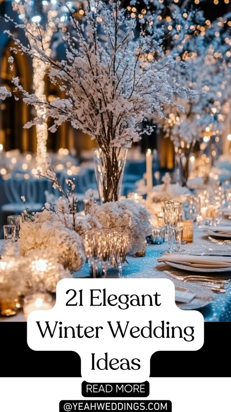 An elegant winter wedding setup with stunning décor and cozy venue, perfect for creating a magical winter wonderland celebration. Winter Wonderland Wedding On A Budget, December Wedding Ideas On A Budget, Guest Book Ideas For Winter Wedding, Winter Conservatory Wedding, Snowy Wedding Reception, Winter Backyard Wedding Ideas, Fairy Winter Wedding, Winter Backdrop Wedding, Winter Wedding Disco Balls