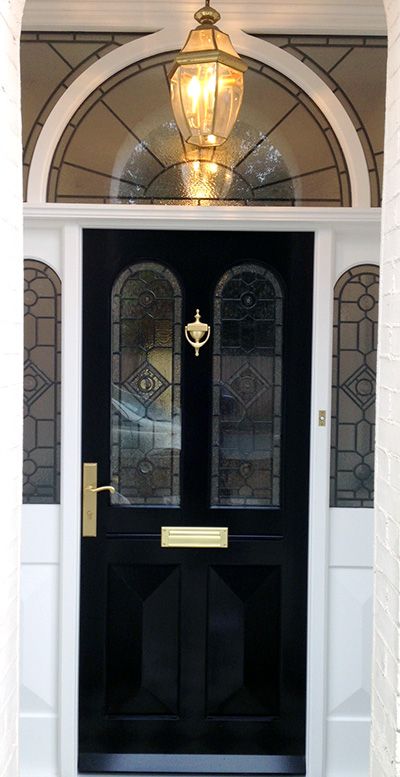 Grand Victorian doors with stained glass • Old English Doors English Doors, Old Front Door, Victorian Entrance, Victorian Front Door, Mid Century Modern Door, External Front Doors, Victorian Doors, Victorian Front Doors, Leadlight Windows