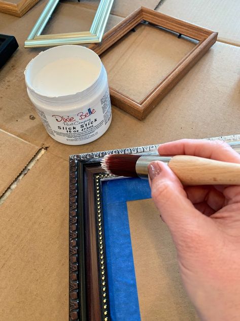 How to Paint Picture Frames - The House on Silverado Paint Photo Frames Diy, Refurbish Picture Frames, How To Paint Picture Frames Diy, How To Antique A Picture Frame, Painting Old Picture Frames, Repaint Picture Frames Diy, 5 X 7 Picture Frame Ideas, How To Paint A Picture Frame, Diy Painting Frames Ideas