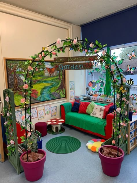 Garden Theme Classroom, Reading Corner Classroom, Reading Garden, Eyfs Classroom, Preschool Rooms, Christmas Boho, Preschool Classroom Decor, Book Corner, Classroom Layout