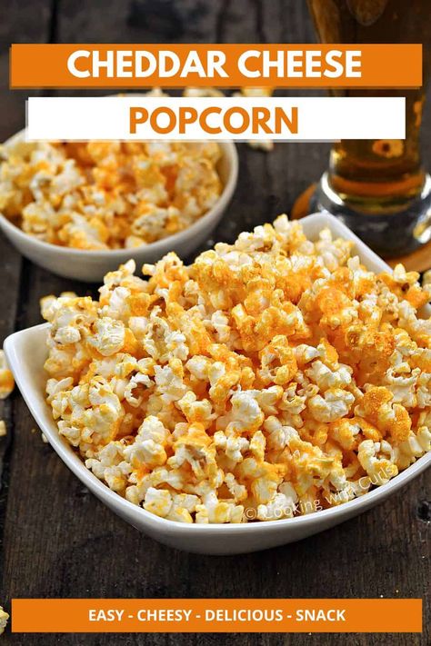 Homemade Cheese Popcorn is a classic snack made by coating popped popcorn with a savory cheddar cheese powder. Perfect for family movie night, game night, or parties during the holiday season. This mouthwatering cheddar cheese popcorn recipe is the perfect cheesy, salty, crunchy snack that takes us back to our childhood. Homemade Cheese Popcorn, Cheddar Cheese Popcorn Recipe, Cheddar Popcorn Recipe, Cheese Popcorn Recipe, Popcorn Recipes Cheese, Movie Night Family, Popcorn Recipes Savory, Popcorn Seasoning Recipes, Cheddar Cheese Powder