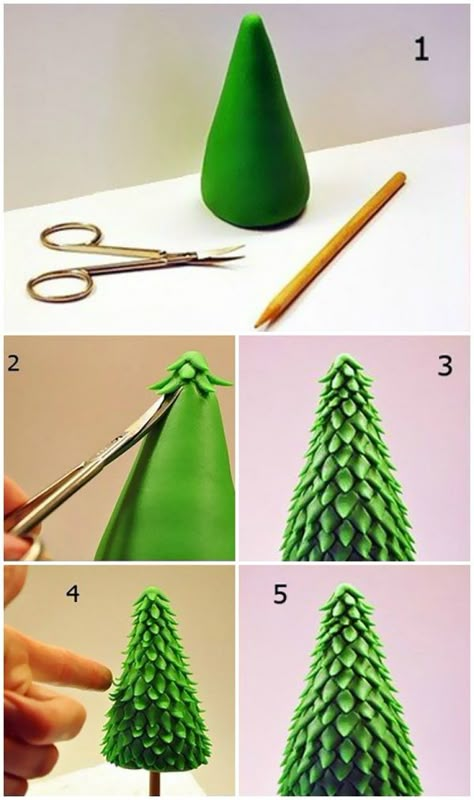 10 Interesting Christmas Tree Crafts For Your Kids Kue Fondant, Kids Tree, Christmas Cake Ideas, Christmas Cake Designs, Christmas Cake Decorations, Xmas Cake, Christmas Tree Art, Polymer Clay Christmas, Tanah Liat