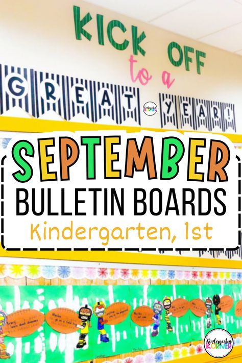 Check out the best September bulletin board ideas for kindergarten and 1st grade! Each bulletin board comes with a fun writing craft and bulletin board letters, so you can create amazing bulletin boards during fall/autumn! September Bulletin Board Ideas Kindergarten, Bulletin Board For September, Fall Kindergarten Bulletin Board Ideas, 1st Grade Fall Bulletin Board Ideas, Bulletin Board Ideas For September, September School Bulletin Boards, September Preschool Bulletin Boards, Bulletin Board Ideas September, Open House Bulletin Board Ideas