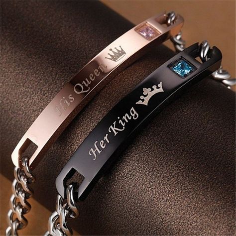 1 Pcs Unique Gift for Lover "His Queen""Her King " Couple Bracelets Stainless Steel Bracelets for Women Men Jewelry Her King, Matching Couple Bracelets, His Queen, Lovers Bracelet, Couples Bracelet, Bracelet Couple, Bracelet Pandora, Couple Jewelry, Couple Bracelets