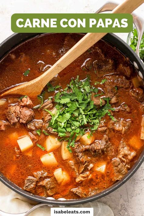 Mexican Soups Beef, Mexican Soup With Potatoes, Beef Stew Meat Taco Recipes, Mexican Beef And Potatoes Recipes, Pork Stew Meat Recipes Mexican, Pork And Potatoes Recipes Mexican, Carne Dinner Ideas, Beef Stew Meat Mexican Recipes, Meat And Potatoes Recipes Mexican