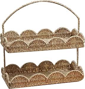 Seagrass Storage Baskets 2 Layers Scalloped Basket Tray with Handle Rustic Decorative Woven Basket with Scalloped Edge Coffee Table Basket Organizer for Home Living Room Organizing 15.6x7.9x9.8 Inch Coffee Table Basket, Seagrass Storage Baskets, Basket Organizer, Basket Tray, Living Room Organization, Organization Decor, Basket Organization, Basket Shelves, Woven Basket