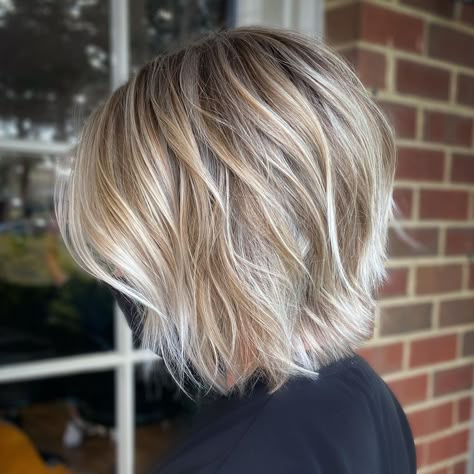 55 Trendy Short Hairstyles for All Hair Types (2024) Blonde Hair Color Ideas For Short Hair Highlights, Silver Blonde Short Hair, Choppy Bob Hairstyles Medium, Layered Lob For Fine Hair, Short Blonde Haircuts For Fine Hair, 2024 Blonde Hair Trends Short, Highlights With Dimension, Blonde Bob Highlights, Choppy Inverted Bob Hairstyles