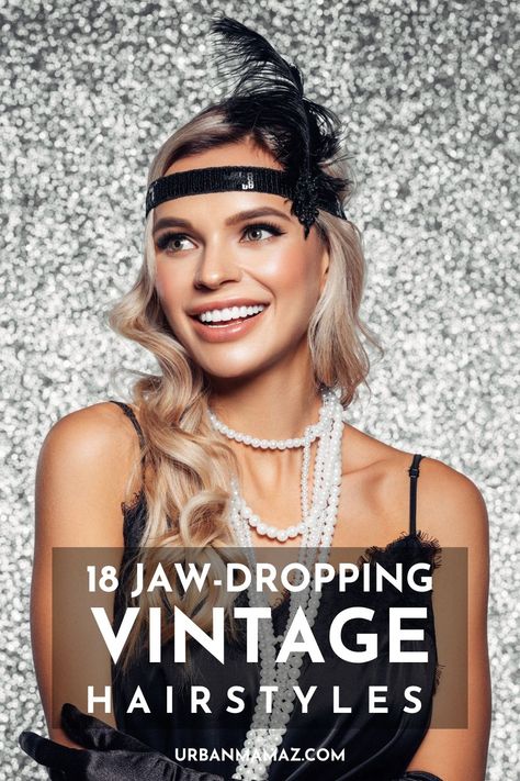 Looking for jaw dropping vintage hairstyles? Check out these 18 hottest vintage hairstyles that are always trendy! 1920s Fashion Hairstyles, Modern 1920s Hairstyles, Short Hair Gatsby Style, Roaring 20s Womens Hair, 1920s Glamour Hair, 20s Style Hair Long, Speakeasy Hairstyles Long Hair, Gatsby Bridal Hair, Flapper Costume Hair