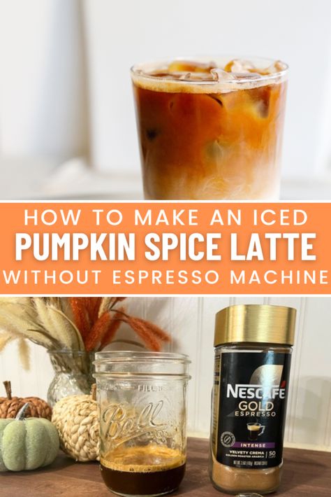 How to Make an Iced Pumpkin Spice Latte with Instant Espresso Instant Espresso Iced Coffee, Instant Espresso Recipes, Peppermint Syrup Recipe, Peppermint Coffee Creamer, Pumpkin Spice Latte At Home, Homemade Pumpkin Spice Syrup, Homemade Pumpkin Spice Coffee, Homemade Coffee Syrup, Lattes At Home