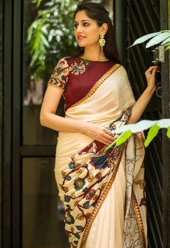 Kalamkari Blouse Designs, House Of Blouse, Kalamkari Blouse, Sari Design, Kerala Saree, Saree Blouse Neck Designs, Crepe Saree, Sari Blouse Designs, Indian Saree Blouses Designs