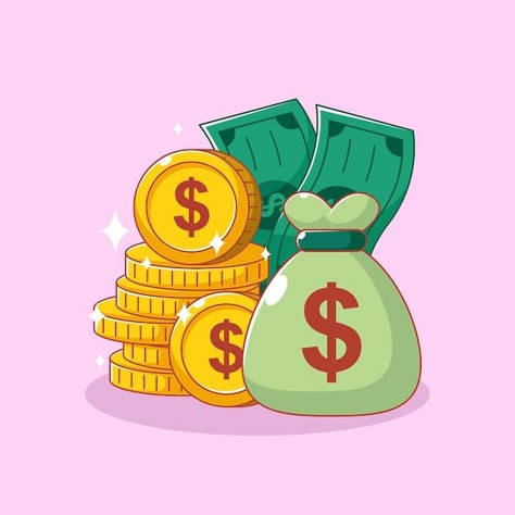 Money Illustration Art, Money Bag Illustration, Cash Illustration, Cash Icon, Dollar Bag, Money Pics, Money Vector, Cute Money, Money Clipart