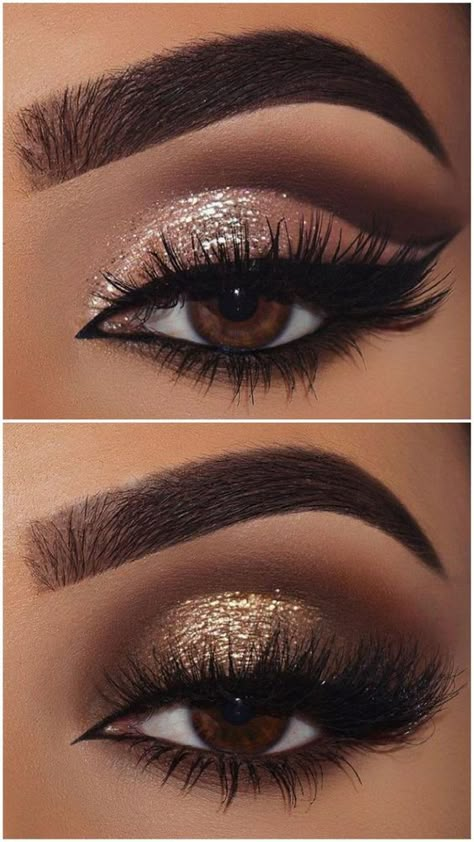 Machiaj Smokey Eyes, Wedding Eyes, Wedding Eye Makeup, Glam Wedding Makeup, Gold Eye Makeup, Wedding Makeup For Brown Eyes, Prom Eye Makeup, Smokey Eye For Brown Eyes, Makeup For Black Skin