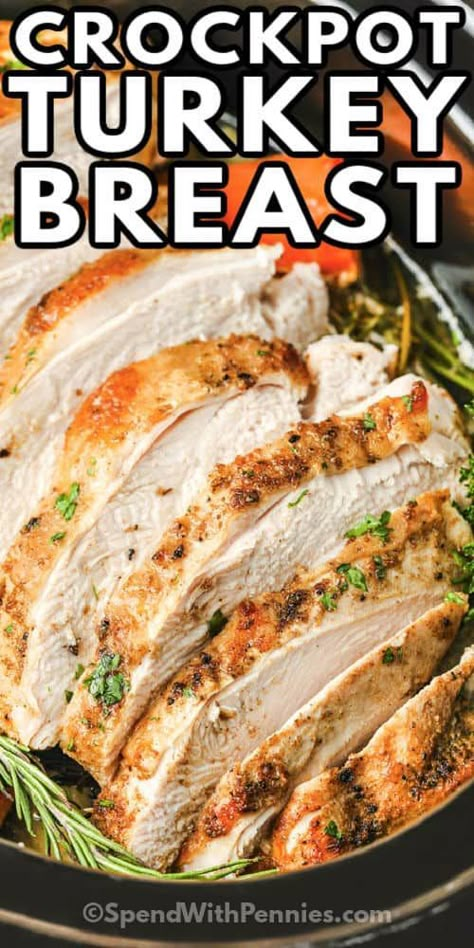 Learn how to make Crockpot Turkey Breast with this easy recipe! Perfectly seasoned, this turkey breast comes out moist, tender and so juicy. This really is a no-fail recipe you will use again and again! Turkey Breast In Crockpot, Crockpot Turkey Breast, Sides Thanksgiving, Crock Pot Turkey, Turkey Breast Crockpot, Cooking Turkey Breast, Slow Cooker Turkey Breast, Crockpot Turkey, Oven Roasted Turkey