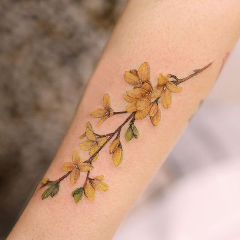 Forsythia Tattoo Flower, Cassia Fistula Tattoo, Yellow Jessamine Tattoo, Yellow Flowers Tattoo, Forsythia Tattoo, Yellow Flower Tattoo, Yellow Tattoos, Yellow Flower Tattoos, Eden Tattoo