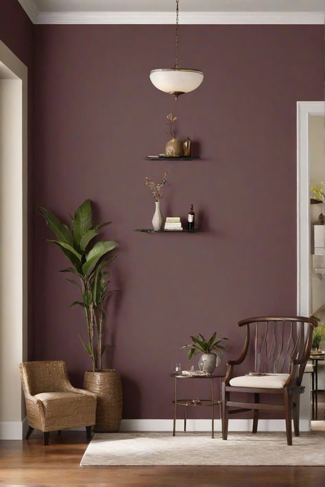 home decor interior design, interior bedroom design, kitchen designs, home paint colors Plum Limewash, Mauve Wall Color Living Room, Tv Room Painting Ideas, Half Painted Living Room, Living Area Wall Painting Ideas, Maroon Wall Paint Ideas, Coloured Wall Living Room, Mushroom Wall Color Living Room, Hall Interior Paint Colors