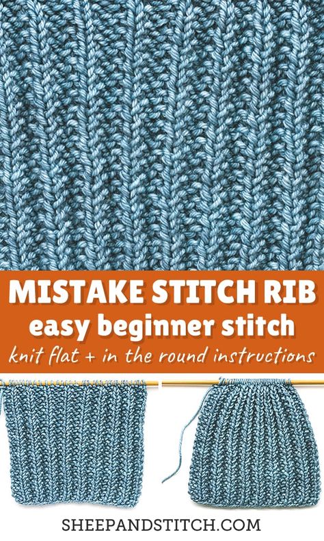 The mistake rib stitch is a fantastic beginner stitch made up entirely of knits and purls. The stitch pattern is just a one row repeat, making it a cinch to memorize. It’s the perfect lazy stitch for relaxed knitting. Knit Stitches For Beginners, Rib Stitch Knitting, Easy Scarf Knitting Patterns, Summer Knitting Patterns, Knitting Stitch Patterns, Rib Stitch, Scarf Patterns, Knit Projects, Knitting Instructions