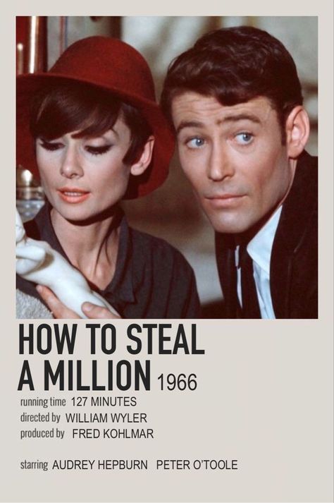 How To Steal A Million (1966) Vintage Movies To Watch, Old Money Movies, Best Old Movies, Best Mystery Movies, Audrey Hepburn Movie Posters, Minimalistic Polaroid Poster, Eli Wallach, Audrey Hepburn Movies, Romcom Movies