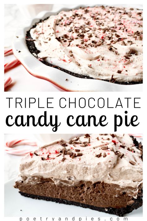 Peppermint Pie Recipe, Candy Cane Pie, Chocolate Cream Filling, Christmas Pie Recipes, Peppermint Whipped Cream, Candy Cane Dessert, Chocolate Cookie Crust, Chocolate Peppermint Cookies, Peppermint Chocolate