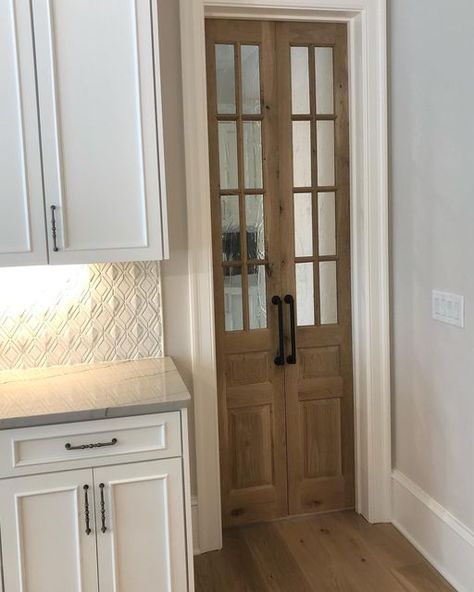 Walkthrough Butlers Pantry, Accent Pantry Doors, Side Door Entry Into Kitchen, Folding Door Pantry, Small French Doors Pantry, Wood Stain Pantry Door, 8 Ft Pantry Door Ideas, Pantry Door Next To Refrigerator, Clear Pantry Door