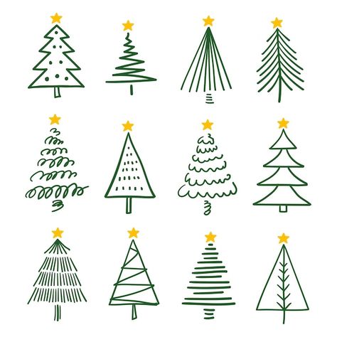 Vector set of hand drawn christmas tree ... | Premium Vector #Freepik #vector #christmas-tree #sketch #doodle-illustration #christmas-art Freepik Christmas, Sketches Christmas, Funny Family Christmas Photos, Christmas Tree Sketch, Holiday Doodles, Christmas Tree Drawing, Christmas Paintings On Canvas, Christmas Drawings, Tree Sketches