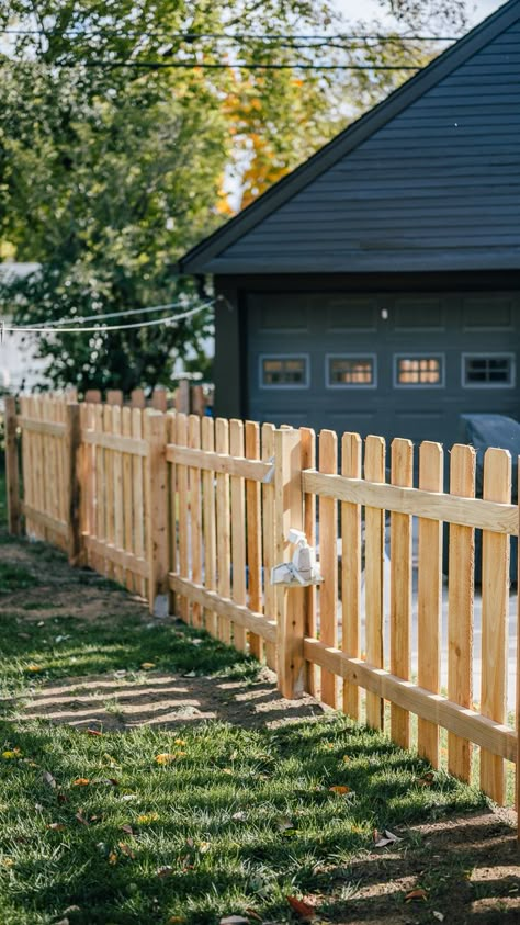 4 Feet Fence Ideas, Farmhouse Yard Fence, Short Wooden Fence Ideas, Modern Cottage Fence, Picket Fencing Ideas, 4 Ft Fence Ideas Yards Wood, Treated Pine Fence, Wooden Picket Fence Ideas, Pretty Fence Ideas