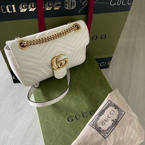 Authentic Marmont Gucci Shoulder Bag. Brand New. I Have This One Already. Comes With Box, Gucci Gift Paper And Gucci Bag. Bought At Gucci Store In Miami. Beautiful And Versatile. Retail Price $2550 Plus Tax. Brand New. Mostly Interested In Trade Gucci White Bag, Gucci Bag Price, White Gucci Bag, Gucci Bags Handbags, Gg Marmont Small Shoulder Bag, Gucci Gift, Gucci Marmont Bag, Gucci Store, Gucci Gifts