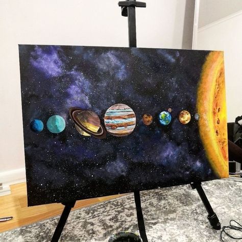 Canvas Planet Painting, Planet Canvas Painting Easy, Galaxy Painting With Planets, Space Art Drawing Simple, Planet Oil Painting, Astronomy Painting Ideas, Astronomy Painting Easy, Planet Painting Ideas, Space Painting Ideas On Canvas