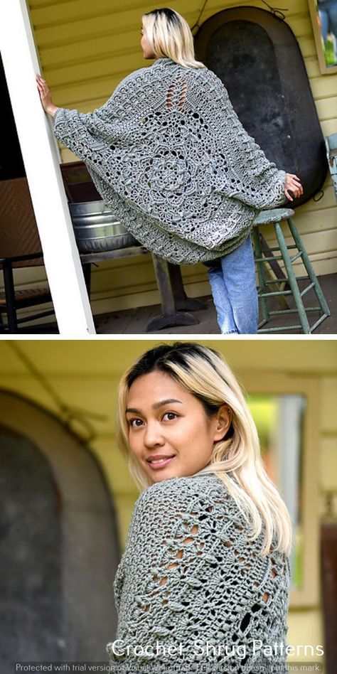 Granny Shrug Crochet Pattern, Crochet Shrugs And Boleros Free Patterns, Crocheted Shrugs Free Patterns Easy, Crochet Cocoon Cardigan Pattern Free, Boho Crochet Shawl Pattern Free, Shrug Crochet Pattern Free, Crochet Shrug Outfit, Free Crochet Shrug Patterns, Crochet Cocoon Shrug