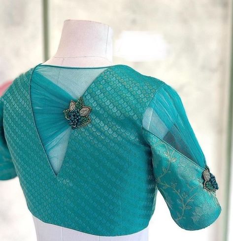 New Latest Blouse Design 2023, Netted Sleeves Blouse Designs, Back Neck Net Blouse Designs, Back Net Blouse Designs Latest, Brocket Blouse Designs Latest, Net Blouse Sleeves Design Latest, Latest Net Blouse Designs Pattern, Net Blouse Back Neck Designs, Net Hands Blouse Designs