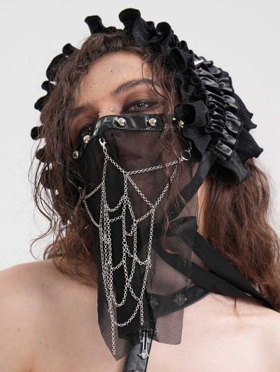 Black Gothic Punk Half Face Veil Mask with Detachable Chain Mask With Veil, Goth Face Mask, Goth Veil, Victorian Wedding Dress Corset, Gothic Veil, Veil Over Face, Ball Gowns Victorian, Veil Mask, Steampunk Skirts