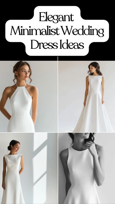 Elegant minimalist wedding dress with sleek silhouette and clean lines, perfect for a modern bride seeking a timeless look. Wedding Dresses A Line Simple, Clean Elegant Wedding Dress, Wedding Dresses Timeless Elegant, Simple Timeless Wedding Dress, Elegant Timeless Wedding Dress, Modern Wedding Dress Minimalist, Minimalist Bride Dress, Wedding Dress Sleek, Simple Modern Wedding Dress