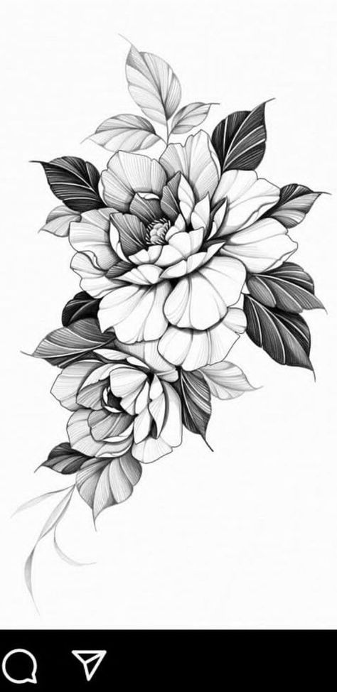 Two Peonies Tattoo, Leaves Flowers Tattoo, Negative Space Leaf Tattoo, Realistic Flowers Tattoo, Shadow Flower Tattoo, Filigree Flower Tattoo, Ornamental Flower Design, Vase Pattern Design, Peony Tattoo Design Drawing