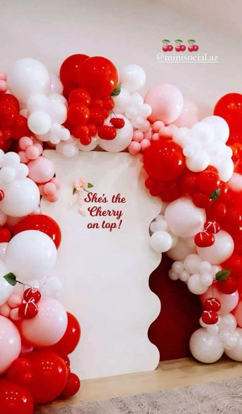 Cherry On Top Balloon Arch, Dirty Shirley Party Theme, Cherry On Top Baby Shower Ideas, Shes The Cherry On Top Bridal Shower Theme, Shes The Cherry On Top Bachelorette, Red Bachelorette Party Decorations, Cherry Theme Bridal Party, Cherry On Top Party Theme, Shes The Cherry On Top Baby Shower Theme