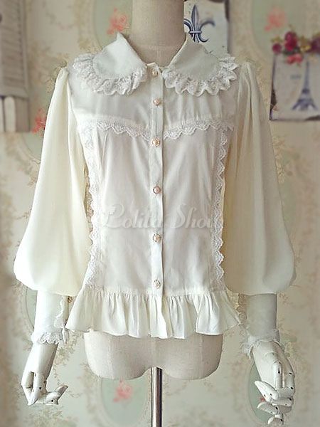 Lolitashow Long Sleeves Lolita Blouse Gigot Sleeves - Lolitashow.com Victorian Blouse, Leg Of Mutton Sleeve, Frilly Dresses, White Long Sleeve Blouse, Girls Blouse, Chiffon Long Sleeve, Sweet Lolita, Online Dress Shopping, Fashion Design Clothes