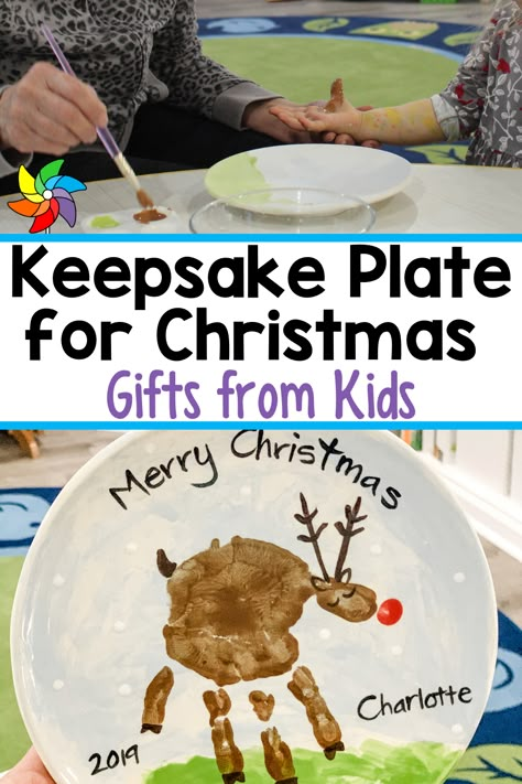 This adorable keepsake plate will bring a smile to parents’ faces every year when they get it out! It’s quick and easy to make, is fun for little ones, and is a great plate for holiday cookies for everyone’s favorite hard-working, red-suited elf! Christmas Presents From Toddlers To Parents, Christmas Gift To Parents From Toddler, Christmas Platter Kids Craft, Preschool Christmas Plates For Parents, Santa Handprint Plate, How To Make A Plate With Hand Prints, Christmas Plate For Grandparents, Santa’s Cookie Plate Craft, Toddler Gift To Parents Christmas