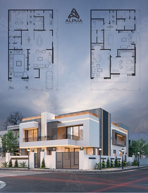 Modern Exterior design on Behance Villa House Design Plan, Modern 2 Floor House Design, Facade Design House Modern, Exterior Design With Plan, Villa Plans Architecture, Architectural Exterior Design, Modern Villas Exterior Design, Best Modern House Design 1 Floor, Modern Duplex Design Exterior