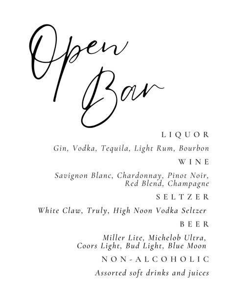 WEDDING BAR MENU SIGN! 🥂 🤍 Personalize your wedding bar menu using this fully-customizable template 🤍 Beautiful way to display menu options for your guests and can help speed up the line at the bar 🤍 Simple download link delivered with purchase for a seamless personalization process and built-in print options through Canva 🤍 Design assistance available from seller upon request Help Yourself Bar Wedding, Wedding Bar Menu Ideas, Wedding Drink Menu Sign, Wedding Bar Menu Sign, Bar Menu Sign, Black And White Wedding Theme, Engagement Dinner, Bar Menu Wedding, White Wedding Theme