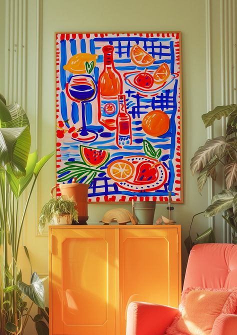 Dining Room Poster, Kitchen Poster, Hand Drawn Poster, Blue Wall Art, Dopamine Decor, Food Poster, Aesthetic Poster, Psychedelic Art, Y2K Apartment Poster, Eclectic Art, Dinner Room Decor, Kitchen Wall Decor, Red Wall Art  Decorate your home or office with an easy way. You can print at your home , at your local print shop or upload the files and get your printable 70s inspired wall art easily. I N C L U D E D - F I L E S Included are 5 high res JPG image files at 300 dpi A 4x5 ratio file for pri Dining Room Poster, Wall Art Trippy, Wall Art Dining Room, Wall Art Dining, Trippy Posters, Art Dining Room, Art Trippy, Dopamine Decor, Red Wall Art