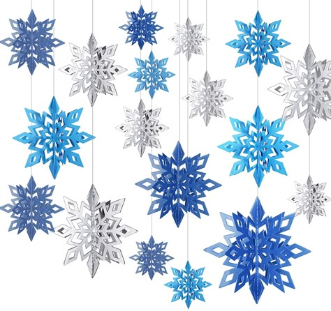 Amazon.com: WILLBOND 18 Pieces 3D Hollow Christmas Winter Hanging Snowflakes Decorations Glittery Large Snowflake Pendant Garlands for Christmas Wedding Home Party Decoration (Silver, Light Blue, Dark Blue) : Home & Kitchen Winter Wonderland-party, Christmas Snowflakes Decorations, 3d Snowflakes, Blue Christmas Decor, Snowflake Garland, Winter Wonderland Party, Snowflake Pendant, Christmas Hanging Decorations, Winter Wonderland Christmas