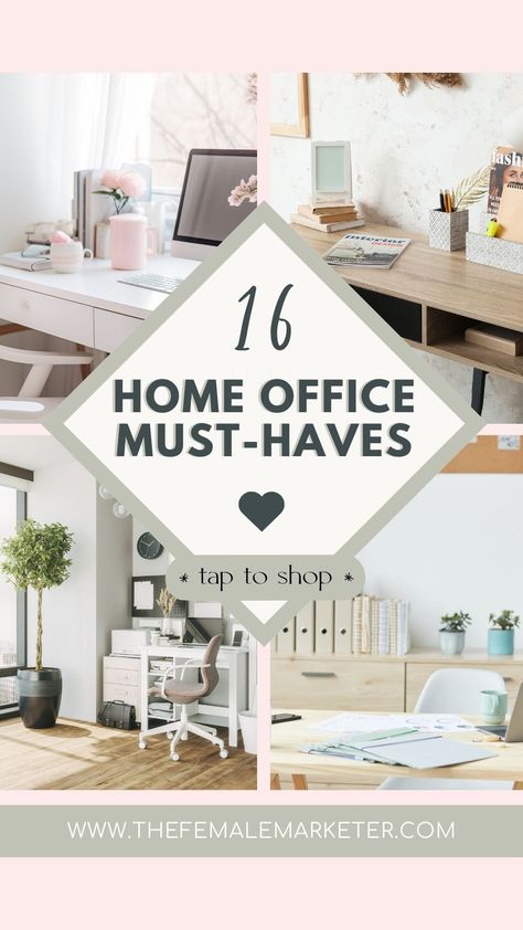 16 Home Office Must-Haves Stay At Home Office Ideas, Home Office Desktop Organization, At Home Desk Decor, Office Ideas For Work Decorating, Neutral Desk Decor, Office Essentials Women Desk, Office Set Up, Office Essentials Women, Home Office Desk Ideas