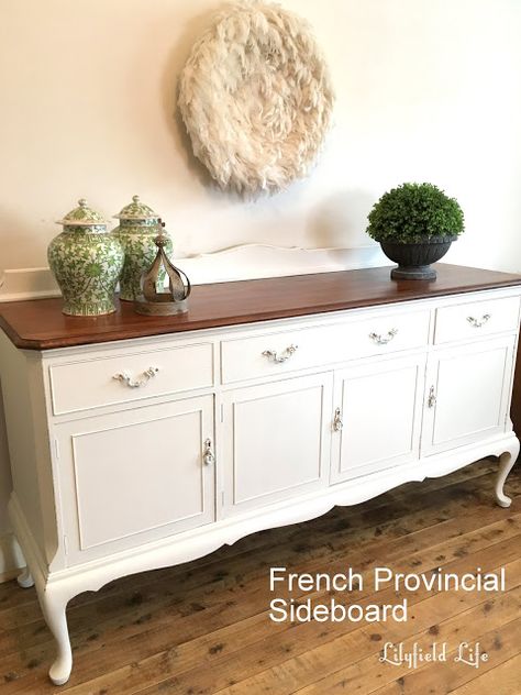 French Provincial Sideboard - White and Timber French Provincial Sideboard, French Provincial Decor, French Provincial Dining, French Provincial Home, Sideboard White, French Provincial Dresser, French Provincial Furniture, Provincial Furniture, Painted Sideboard